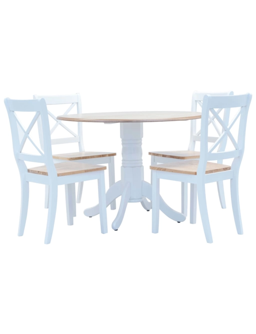 imagem de vidaXL 5pcs conjunto jantar madeira seringueira maciça branco castanho1