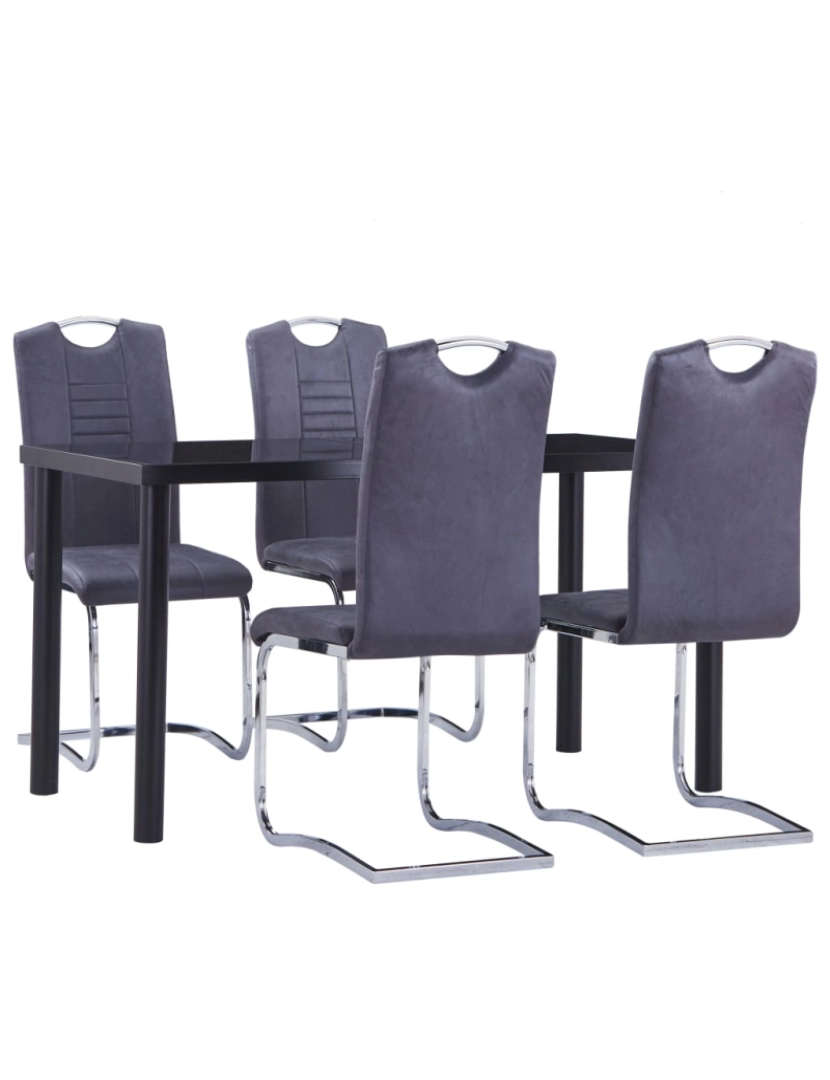 imagem de vidaXL 5 pcs conjunto de jantar camurça artificial cinzento1