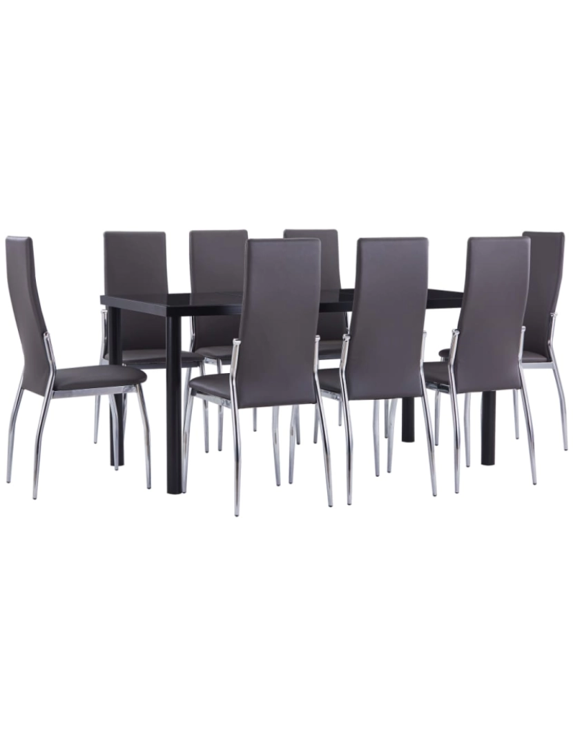 imagem de vidaXL 9 pcs conjunto de jantar couro artificial cinzento1