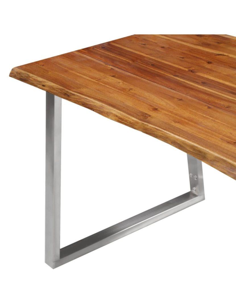 imagem de vidaXL Mesa de jantar 140x80x75 cm acácia maciça e aço inoxidável6