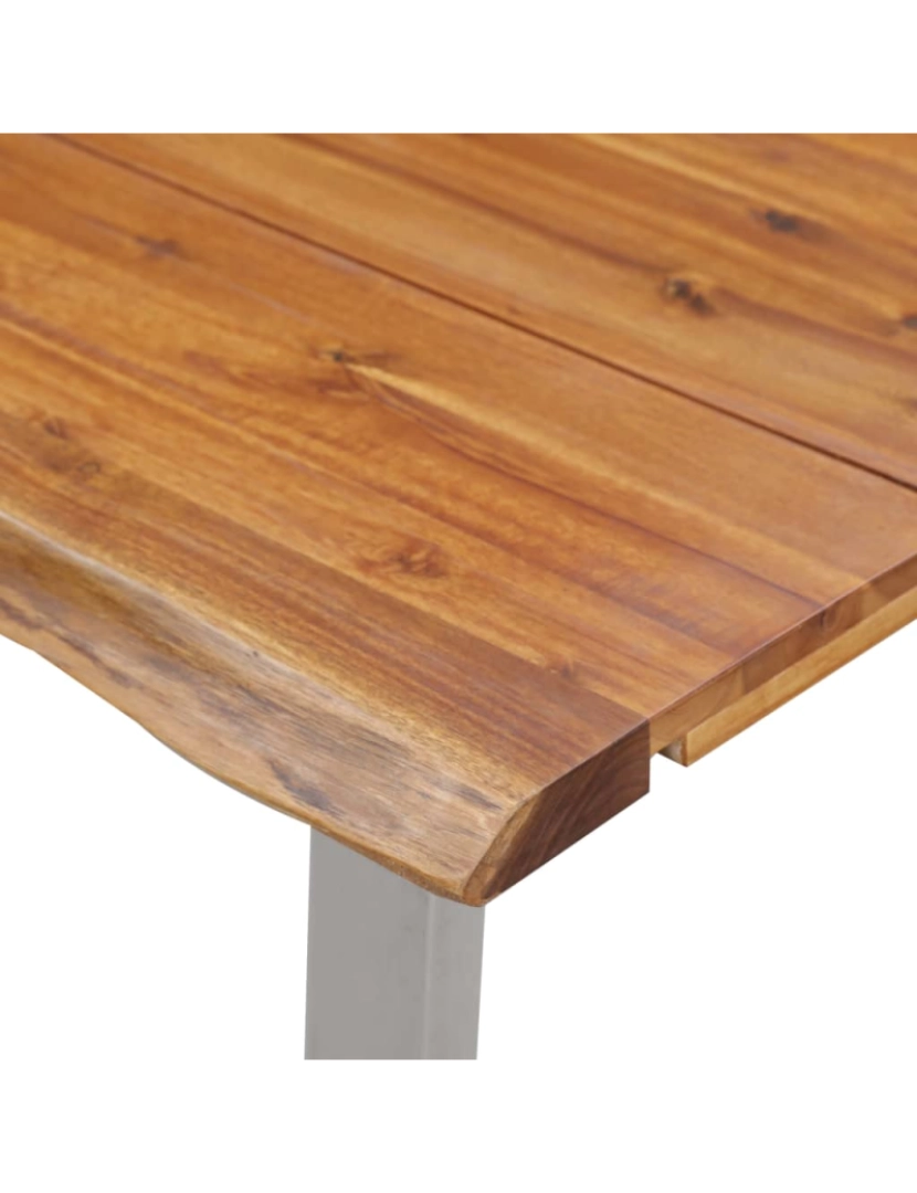 imagem de vidaXL Mesa de jantar 140x80x75 cm acácia maciça e aço inoxidável7