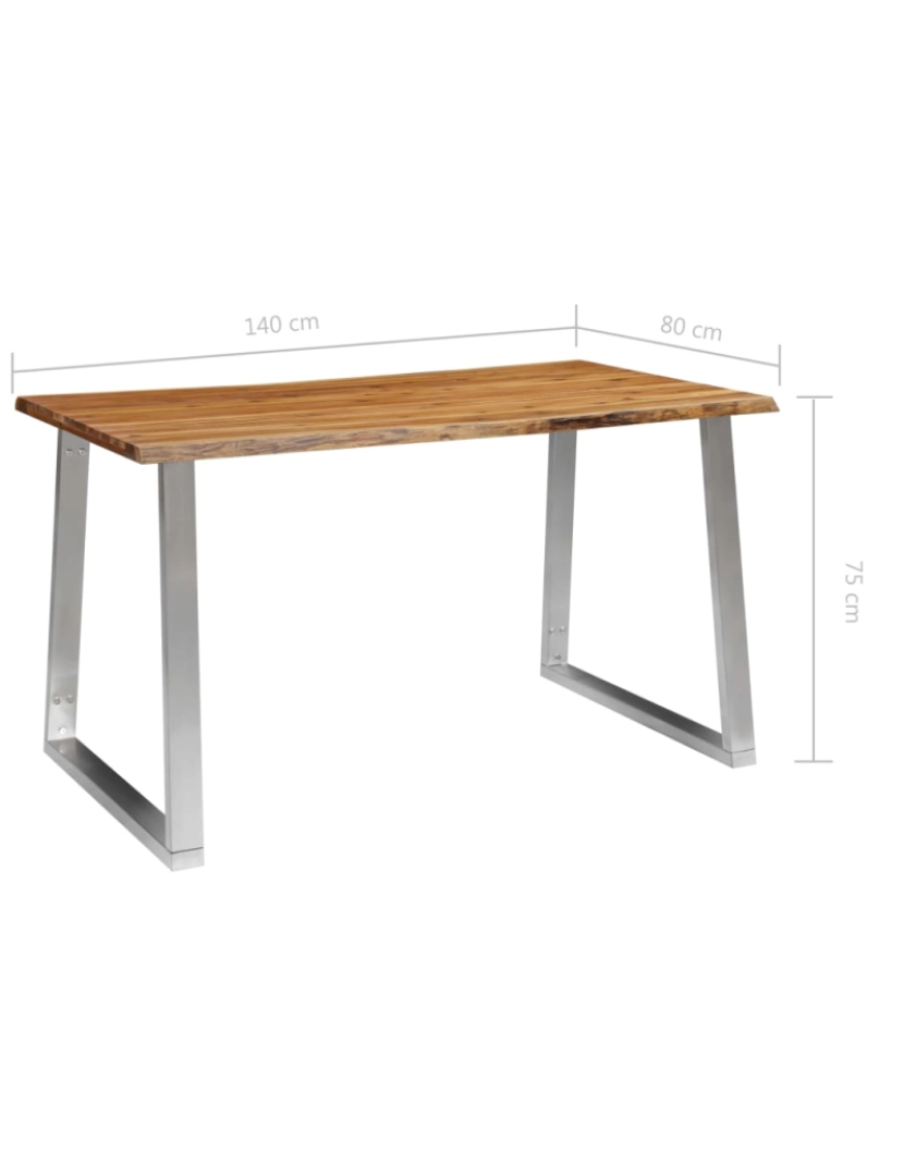 imagem de vidaXL Mesa de jantar 140x80x75 cm acácia maciça e aço inoxidável8