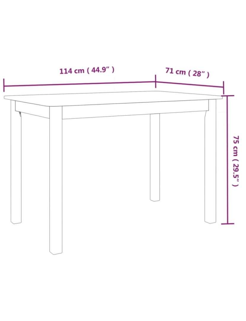 imagem de vidaXL Mesa de jantar 114x71x75cm madeira de seringueira maciça branco8