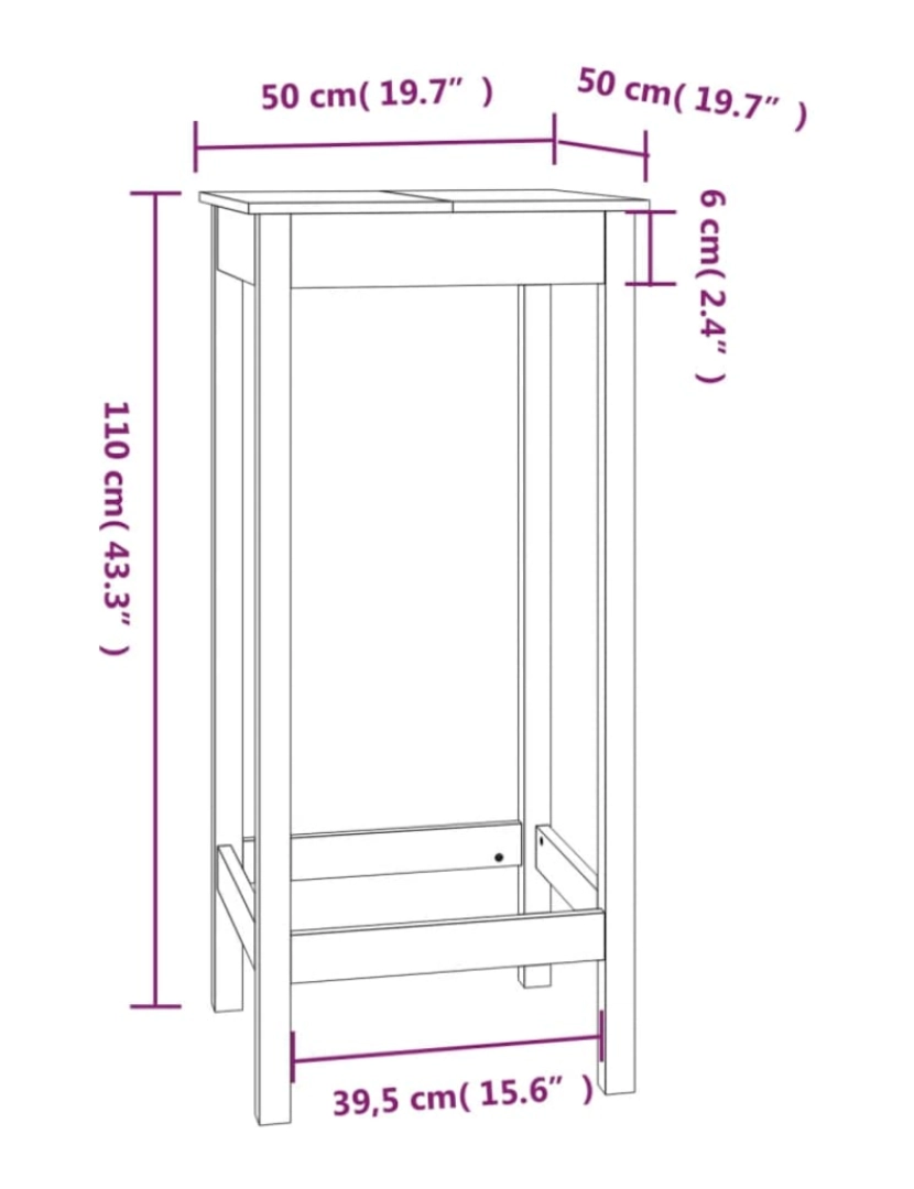 imagem de vidaXL Mesa de bar 50x50x110 cm madeira de pinho maciça9