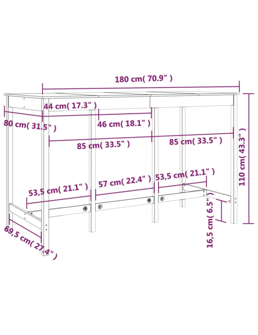 imagem de vidaXL Mesa de bar 180x80x110 cm madeira de pinho maciça branco9