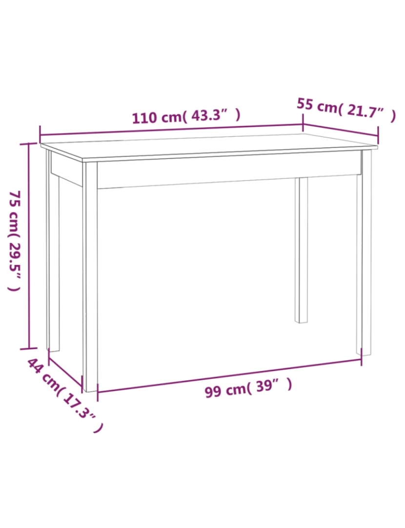 imagem de vidaXL Mesa de jantar 110x55x75 cm madeira de pinho maciça branco9