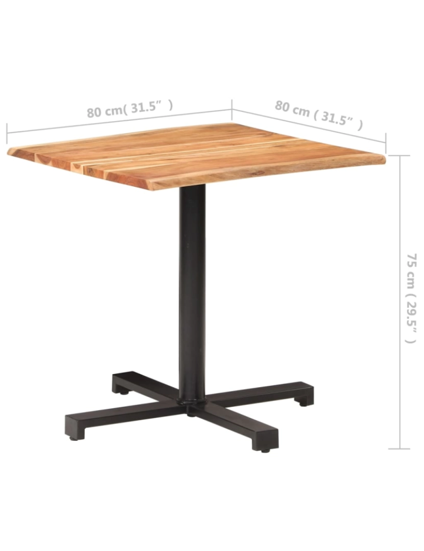 imagem de vidaXL Mesa de bistrô com arestas vivas 80x80x75 cm acácia maciça7