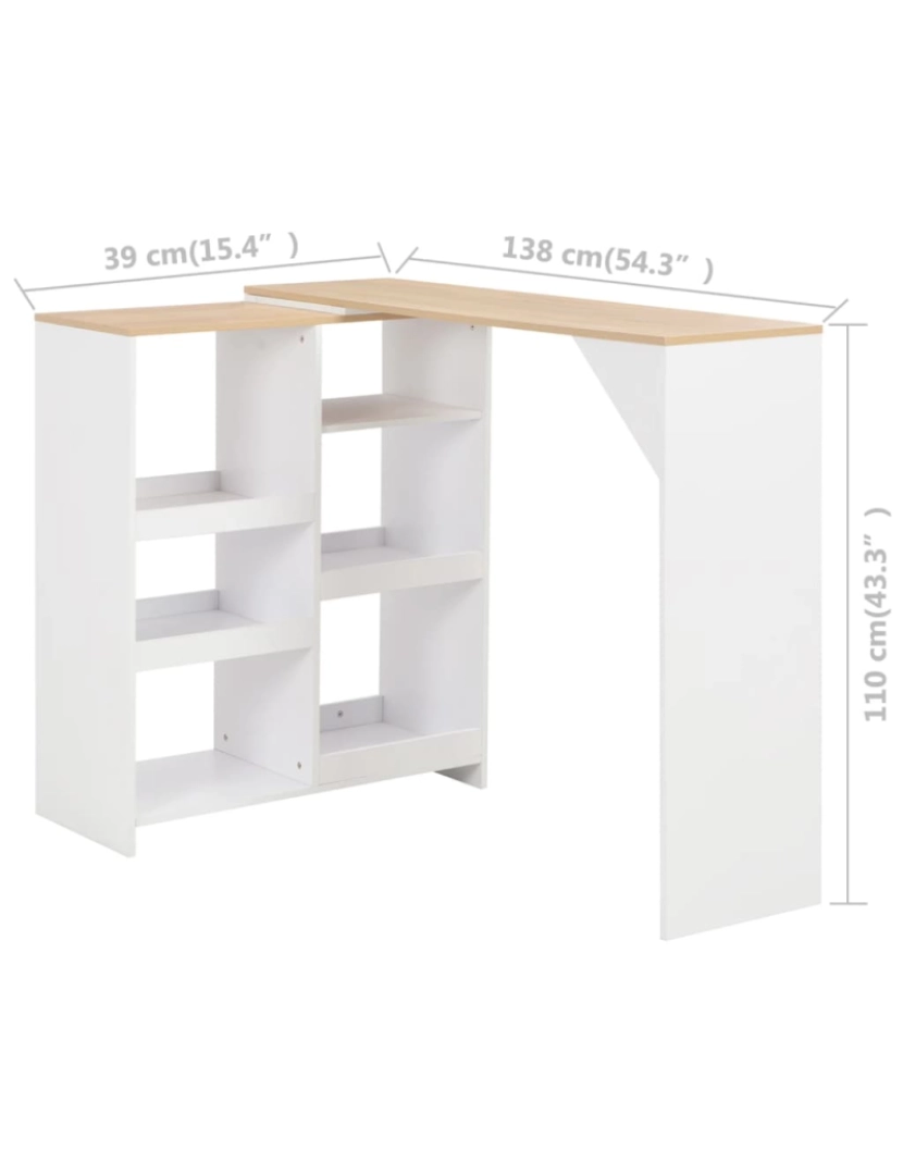 imagem de vidaXL Mesa de bar com prateleira movível branco 138x39x110 cm7