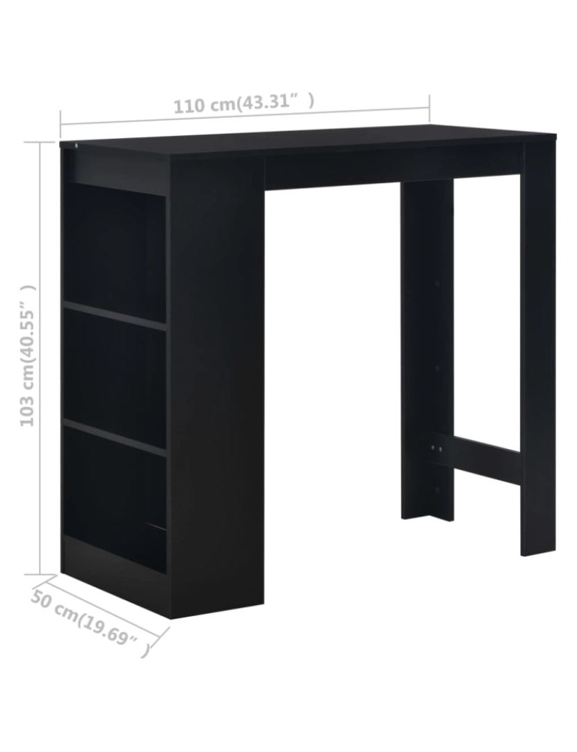 imagem de vidaXL Mesa de bar com prateleira preto 110x50x103 cm7