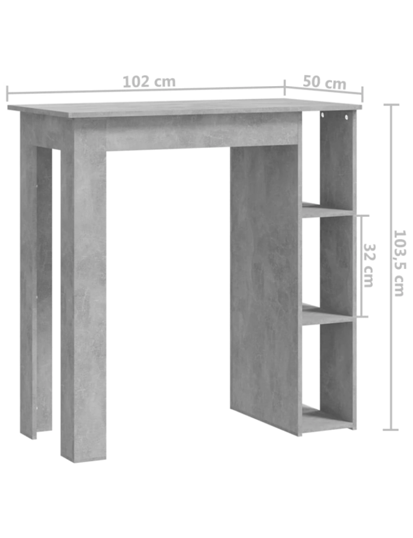 imagem de vidaXL Mesa bar c/ prateleiras contrapl. 102x50x103,5 cm cinza-cimento8