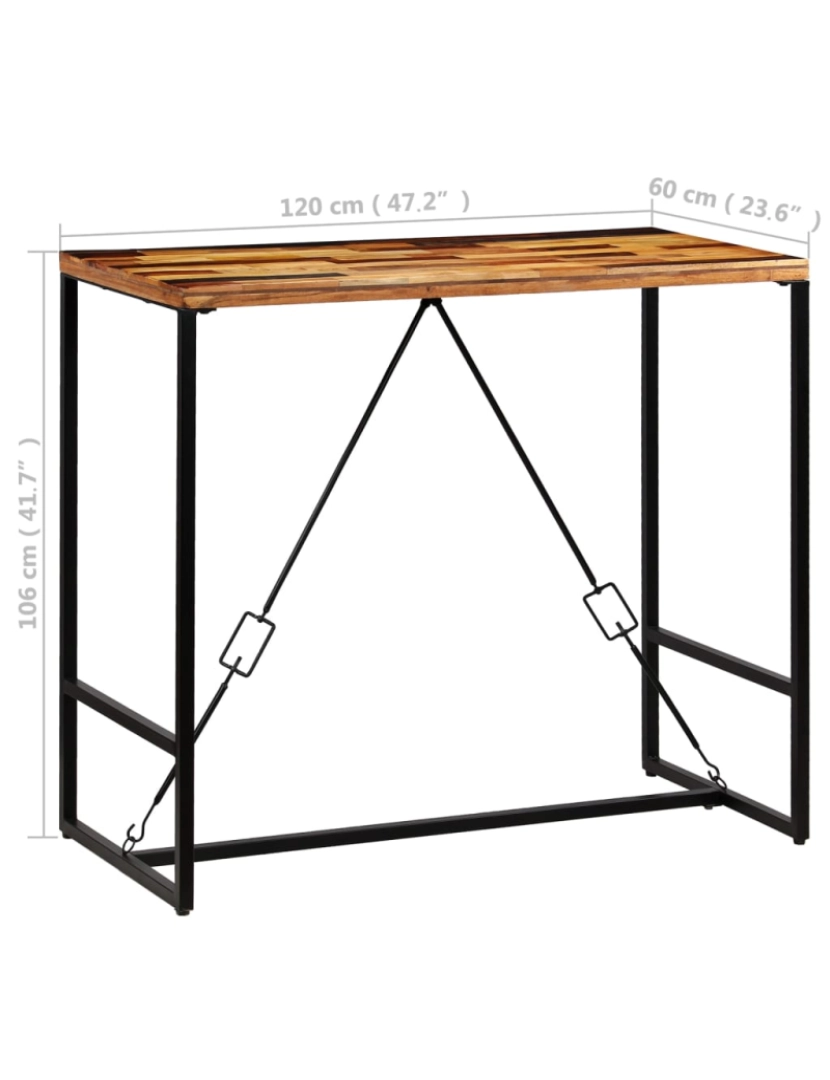 imagem de vidaXL Mesa de bar em madeira recuperada maciça 120x60x106 cm9