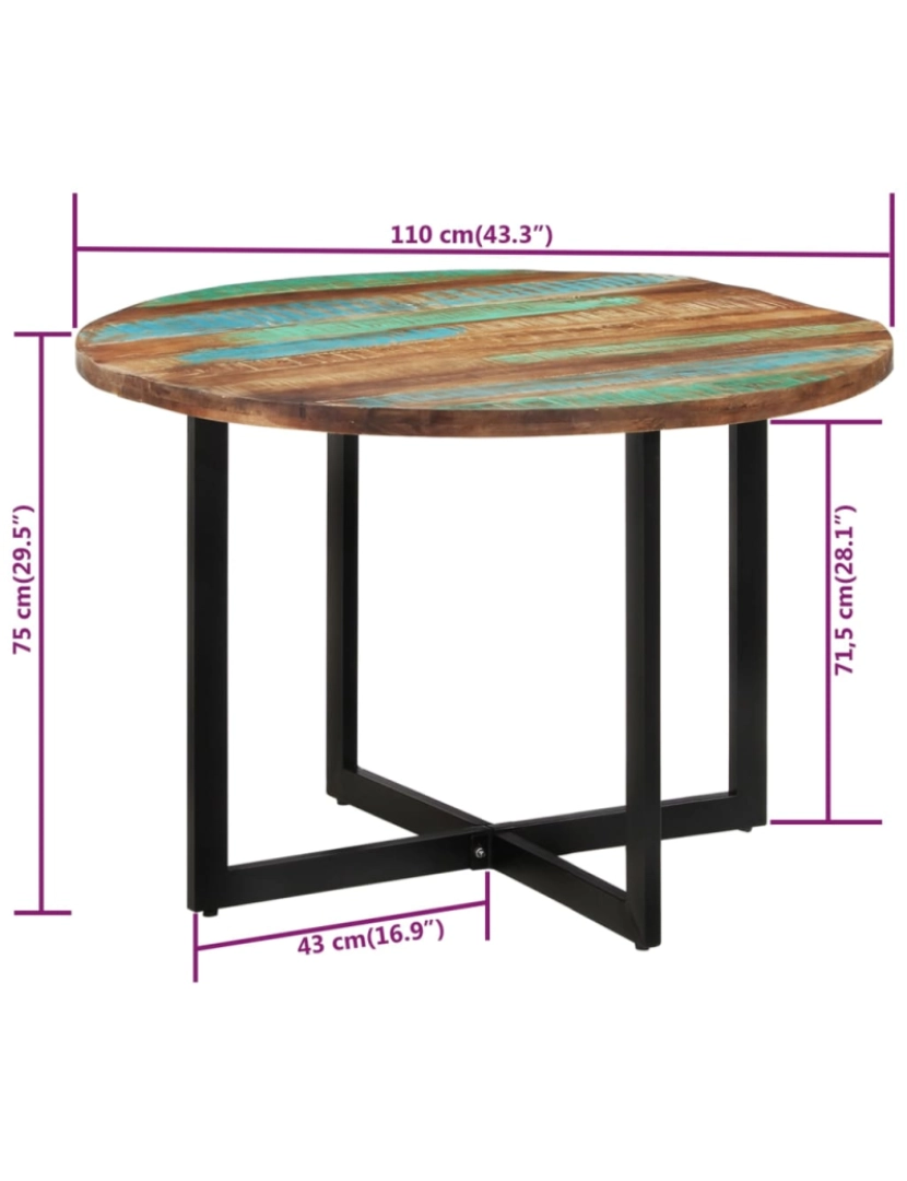 imagem de vidaXL Mesa de jantar 110x75 cm madeira recuperada maciça8