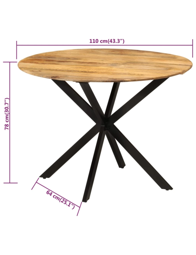 imagem de vidaXL Mesa de jantar Ø110x78 cm madeira de mangueira maciça e aço7