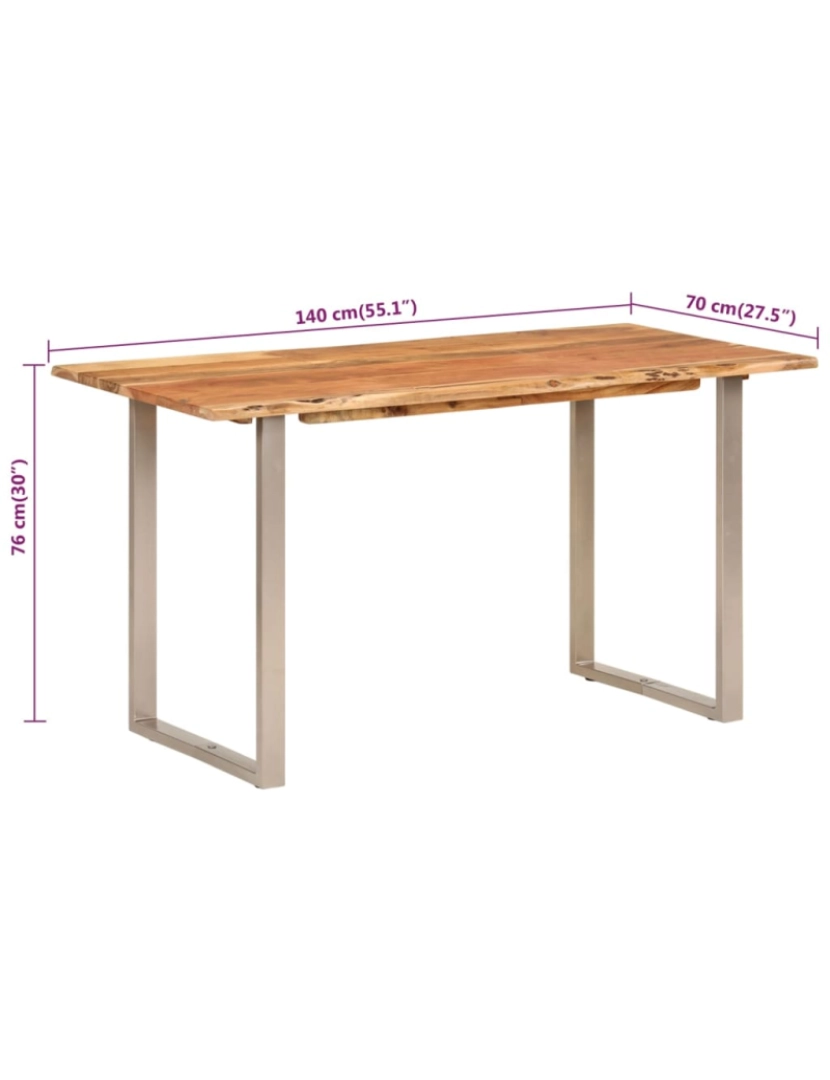 imagem de vidaXL Mesa de jantar 140x70x76 madeira de acácia maciça9