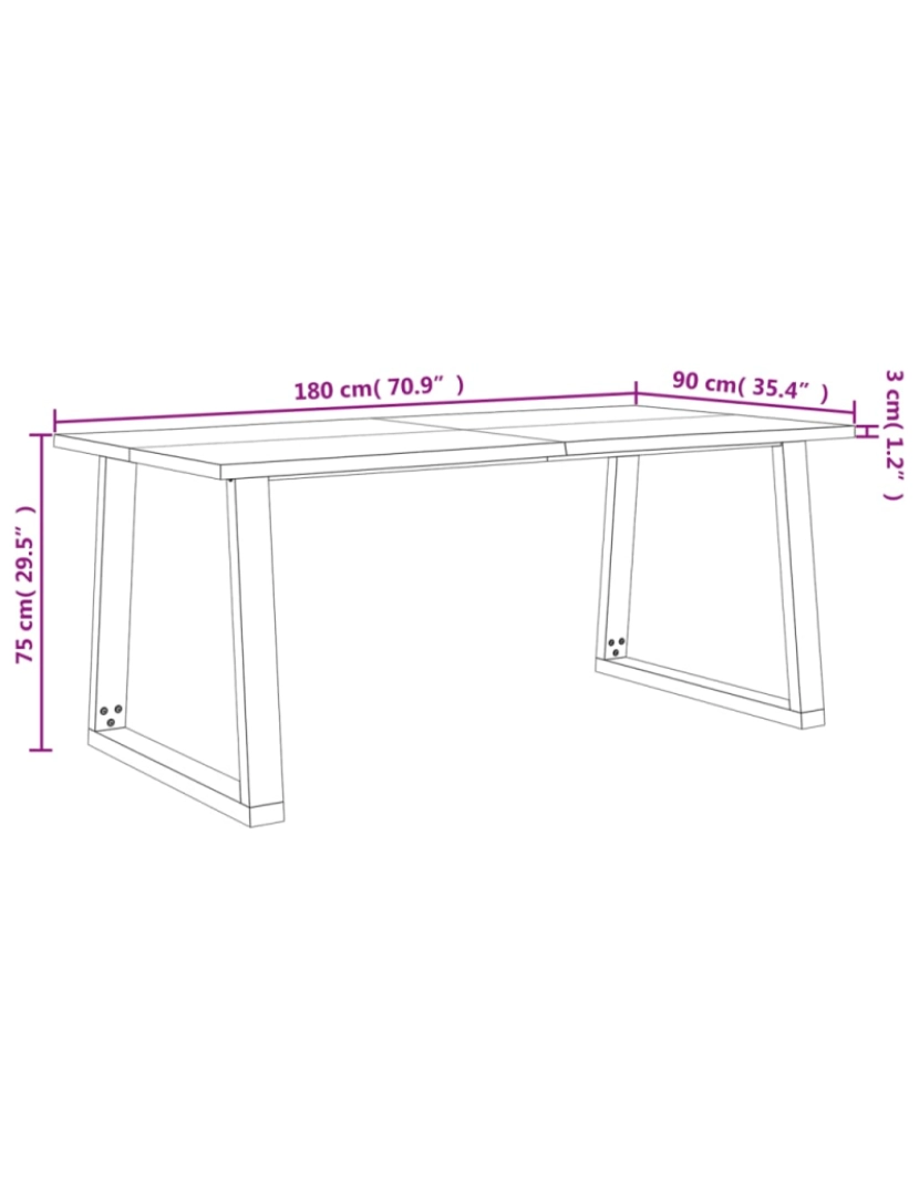 imagem de vidaXL Mesa de jantar c/ bordas vivas 180x90x75 cm acácia maciça10