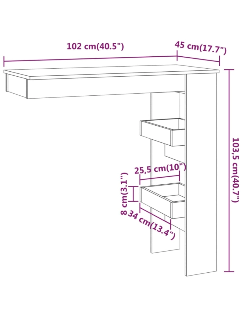 imagem de vidaXL Mesa de bar p/ parede 102x45x103,5 cm derivados madeira preto10