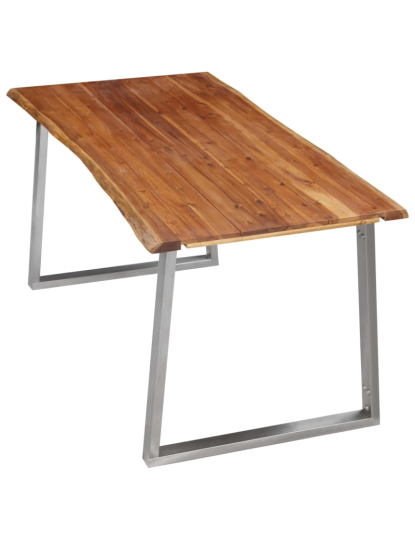 imagem de vidaXL Mesa de jantar 160x80x75 cm acácia maciça e aço inoxidável4