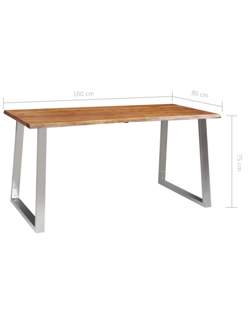 imagem de vidaXL Mesa de jantar 160x80x75 cm acácia maciça e aço inoxidável8