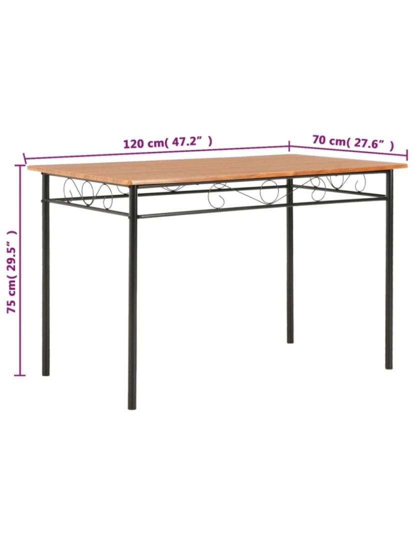 imagem de vidaXL Mesa de jantar 120x70x75 cm MDF castanho9