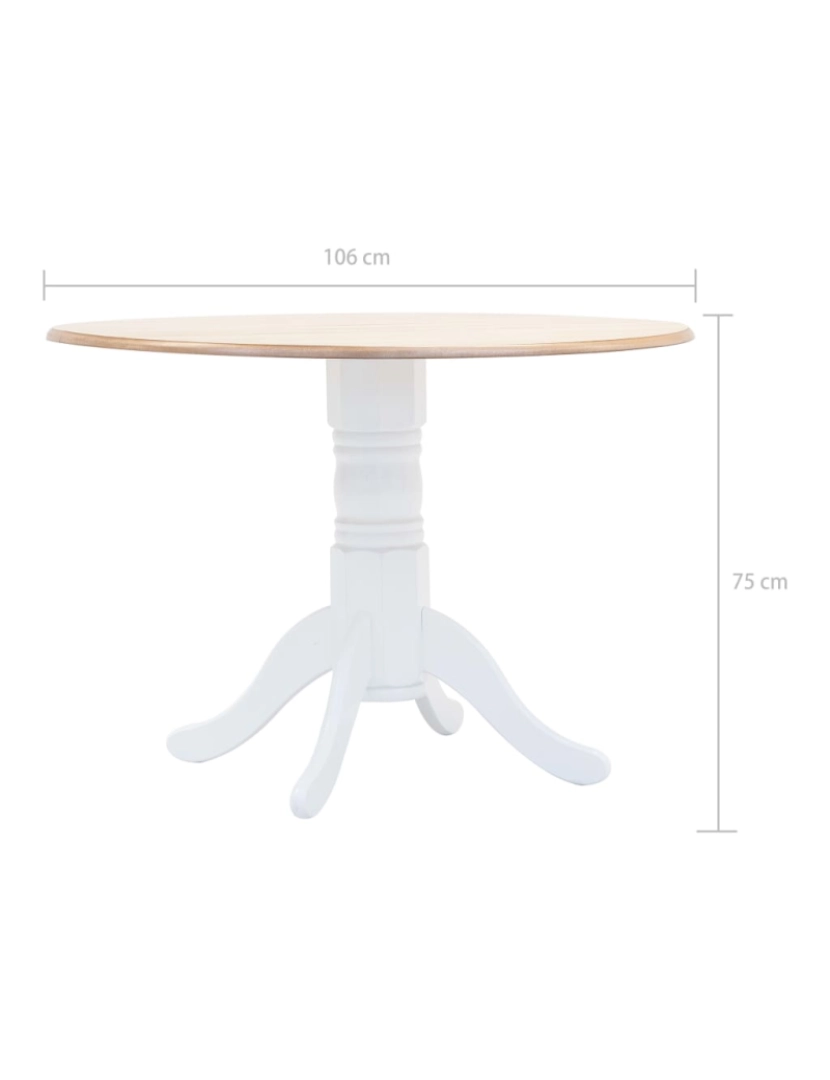 imagem de vidaXL Mesa de jantar 106 cm seringueira maciça branco e castanho6