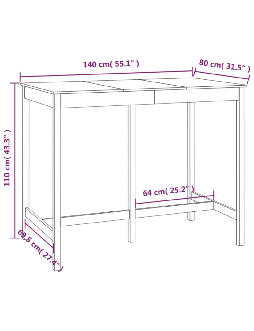 imagem de vidaXL Mesa de bar 140x80x110 cm madeira de pinho maciça9