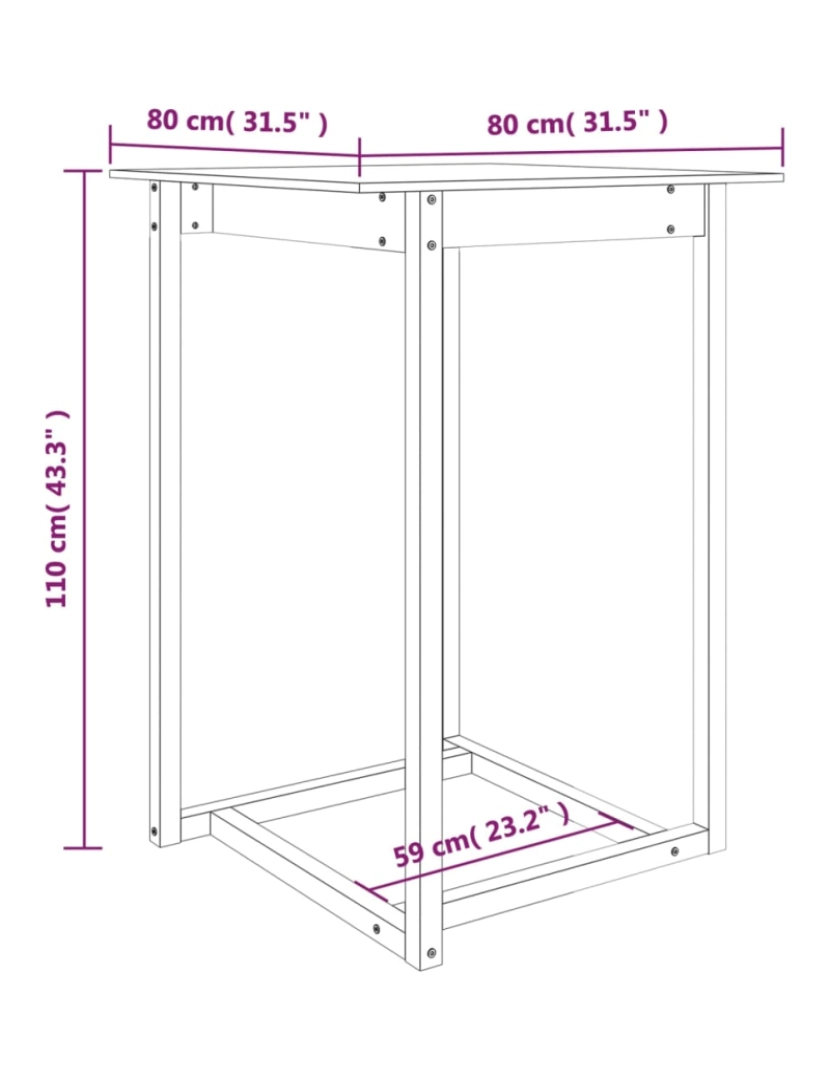 imagem de vidaXL Mesa de bar 80x80x110 cm madeira de pinho maciça branco8