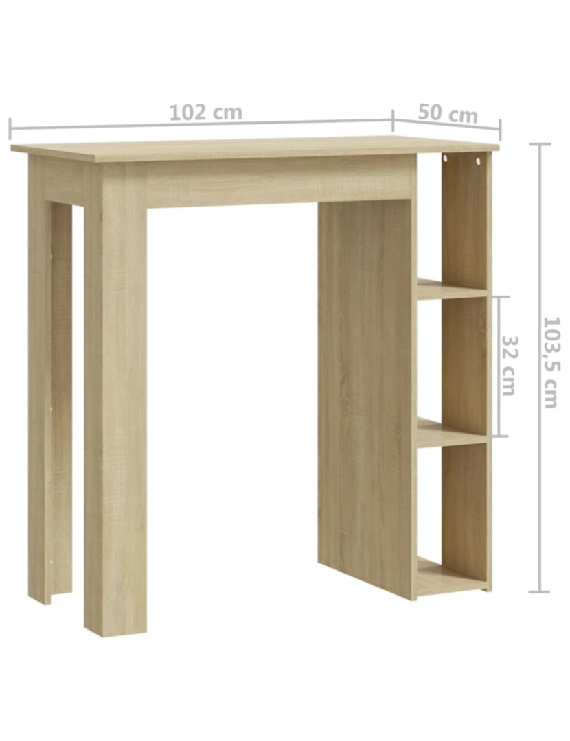 imagem de vidaXL Mesa de bar c/ prateleiras contraplacado 102x50x103,5 cm sonoma8