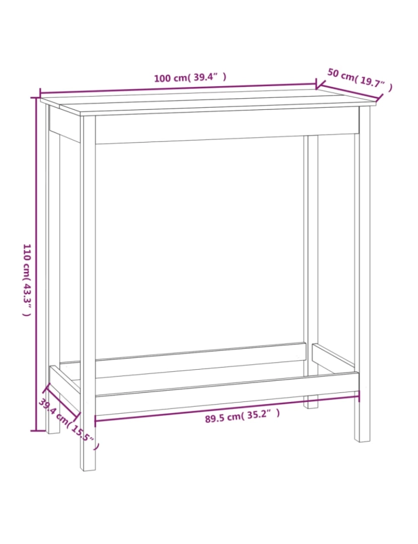 imagem de vidaXL Mesa de bar 100x50x110 cm madeira de pinho maciça castanho mel9