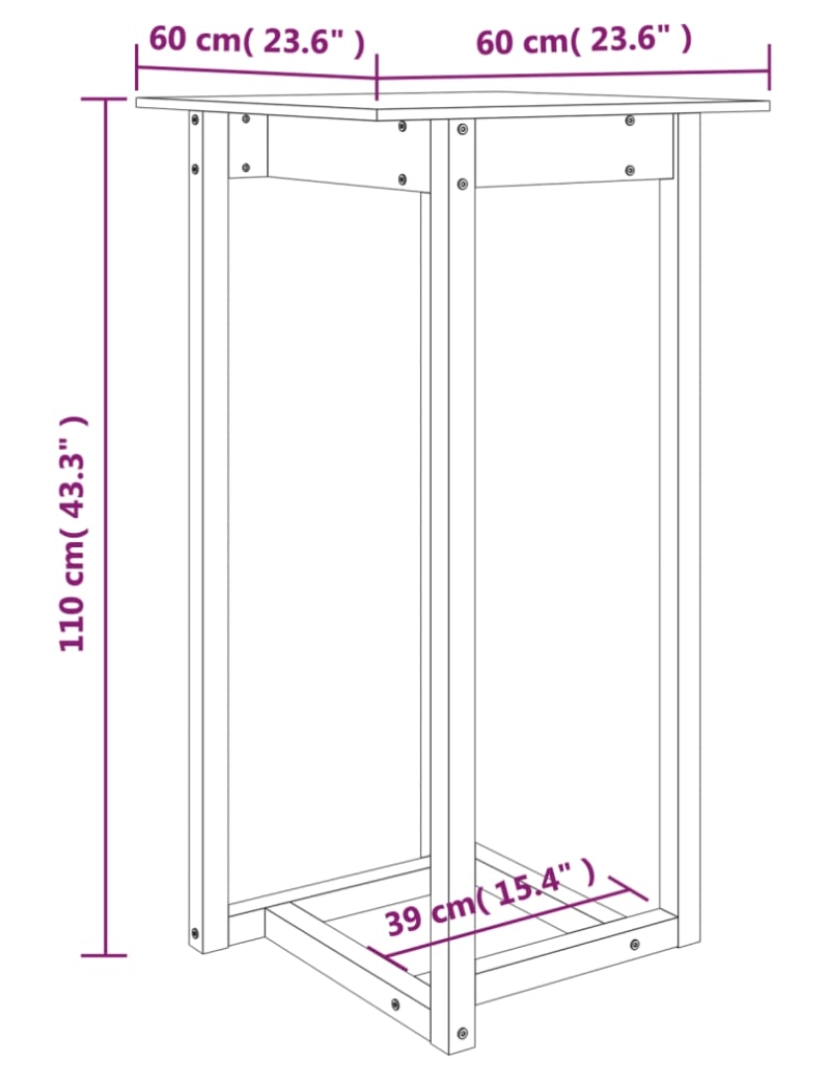 imagem de vidaXL Mesa de bar 60x60x110 cm pinho maciço preto8