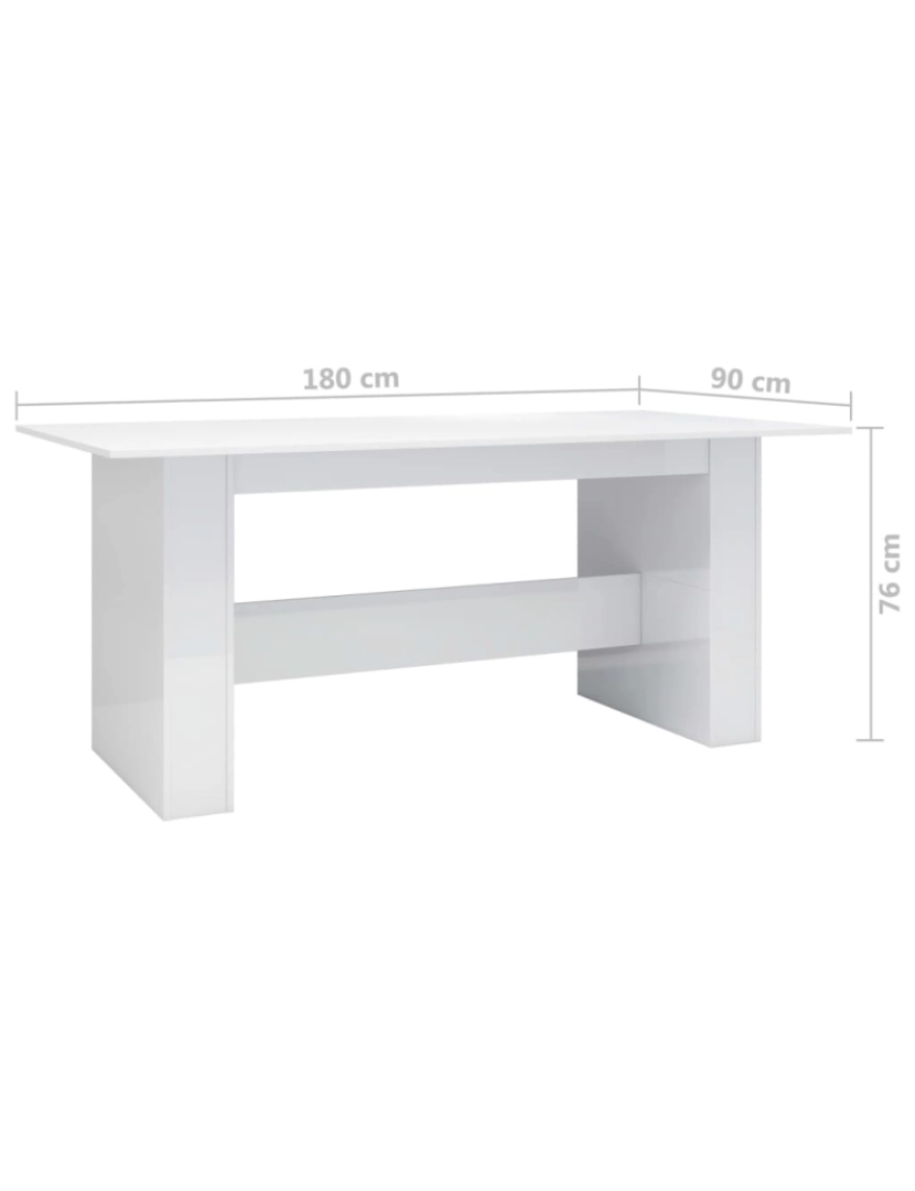 imagem de vidaXL Mesa de jantar 180x90x76 cm contraplacado branco brilhante8