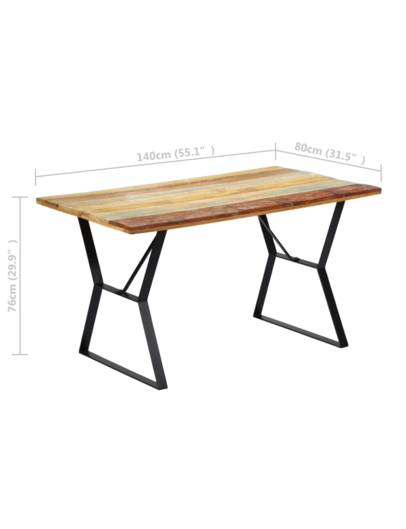 imagem de vidaXL Mesa de jantar 140x80x76 cm madeira recuperada maciça8