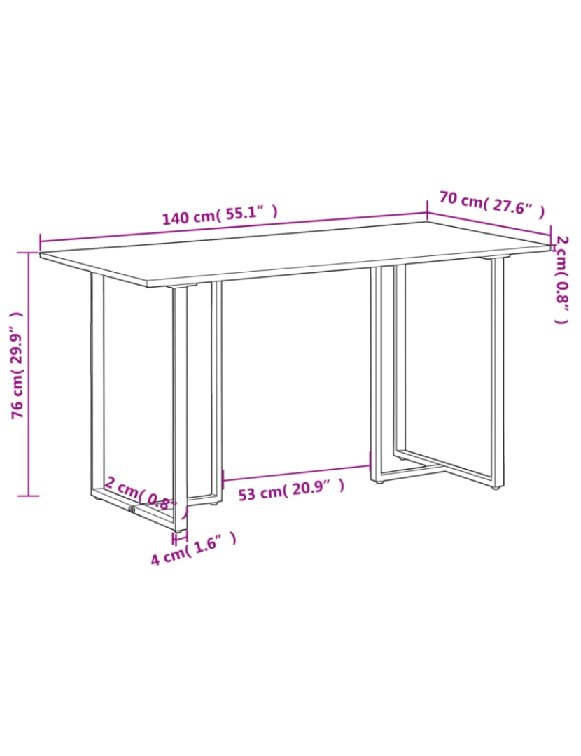 imagem de vidaXL Mesa de jantar 140 cm madeira de mangueira áspera7