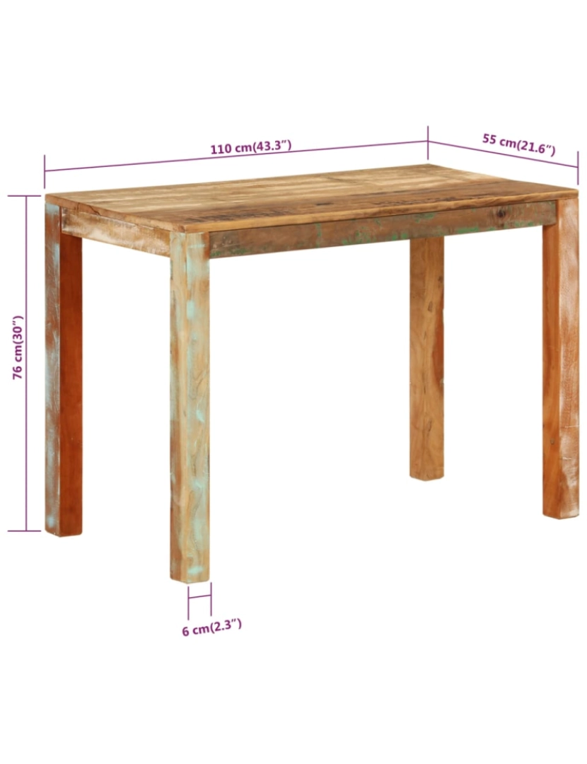 imagem de vidaXL Mesa de jantar 110x55x76 cm madeira recuperada maciça9