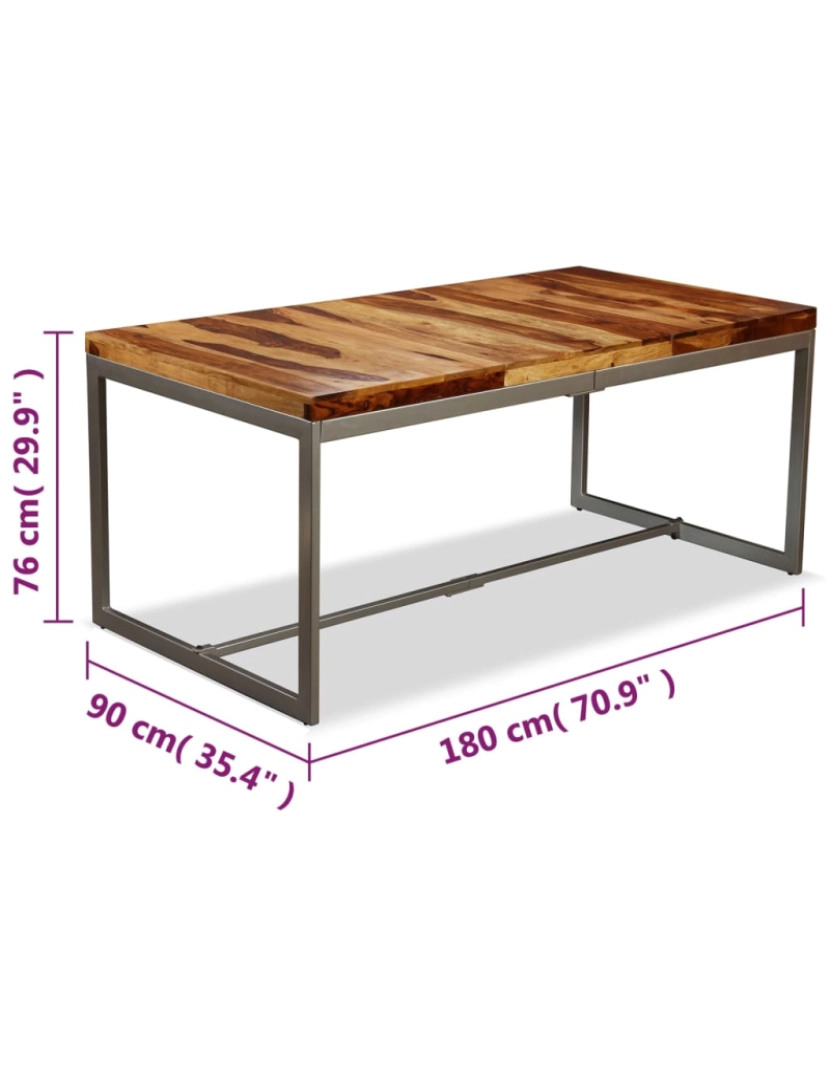 imagem de vidaXL Mesa de jantar madeira de sheesham maciça e aço 180 cm11