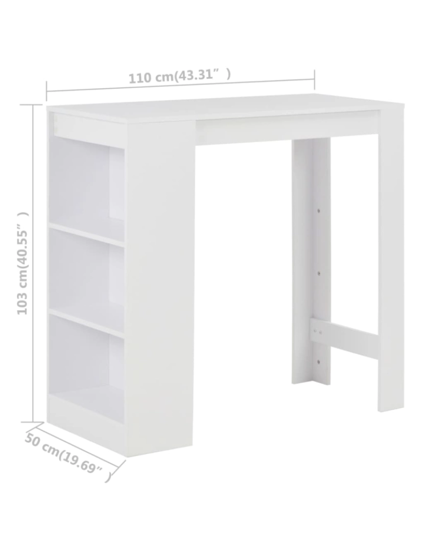 imagem de vidaXL Mesa de bar com prateleira branco 110x50x103 cm7