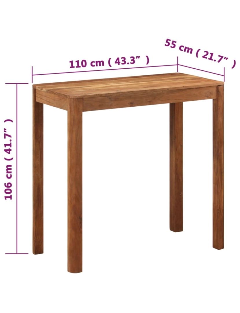 imagem de vidaXL Mesa de bar acácia maciça c/ acabamento a mel 110x55x106 cm9