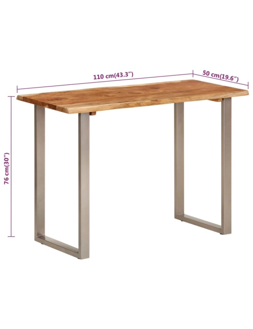 imagem de vidaXL Mesa de jantar 110x50x76 cm madeira de acácia maciça9