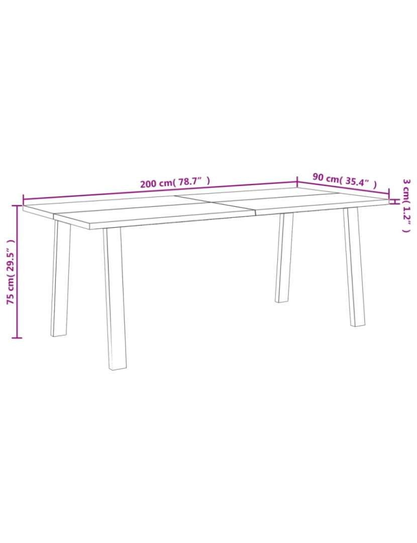 imagem de vidaXL Mesa de jantar 200x90x76 madeira de acácia maciça10