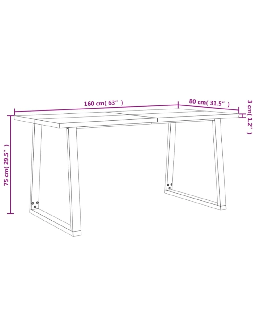 imagem de vidaXL Mesa de jantar c/ bordas vivas 160x80x75 cm acácia maciça10