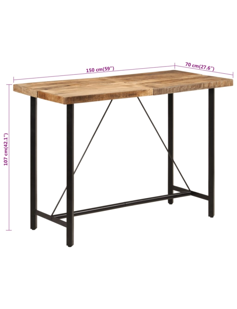 imagem de vidaXL Mesa de bar 150x70x107 cm madeira de mangueira maciça e ferro8