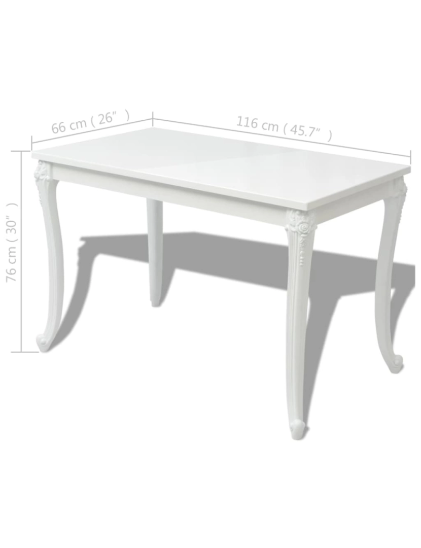 imagem de vidaXL Mesa de jantar 116x66x76 cm branco brilhante6