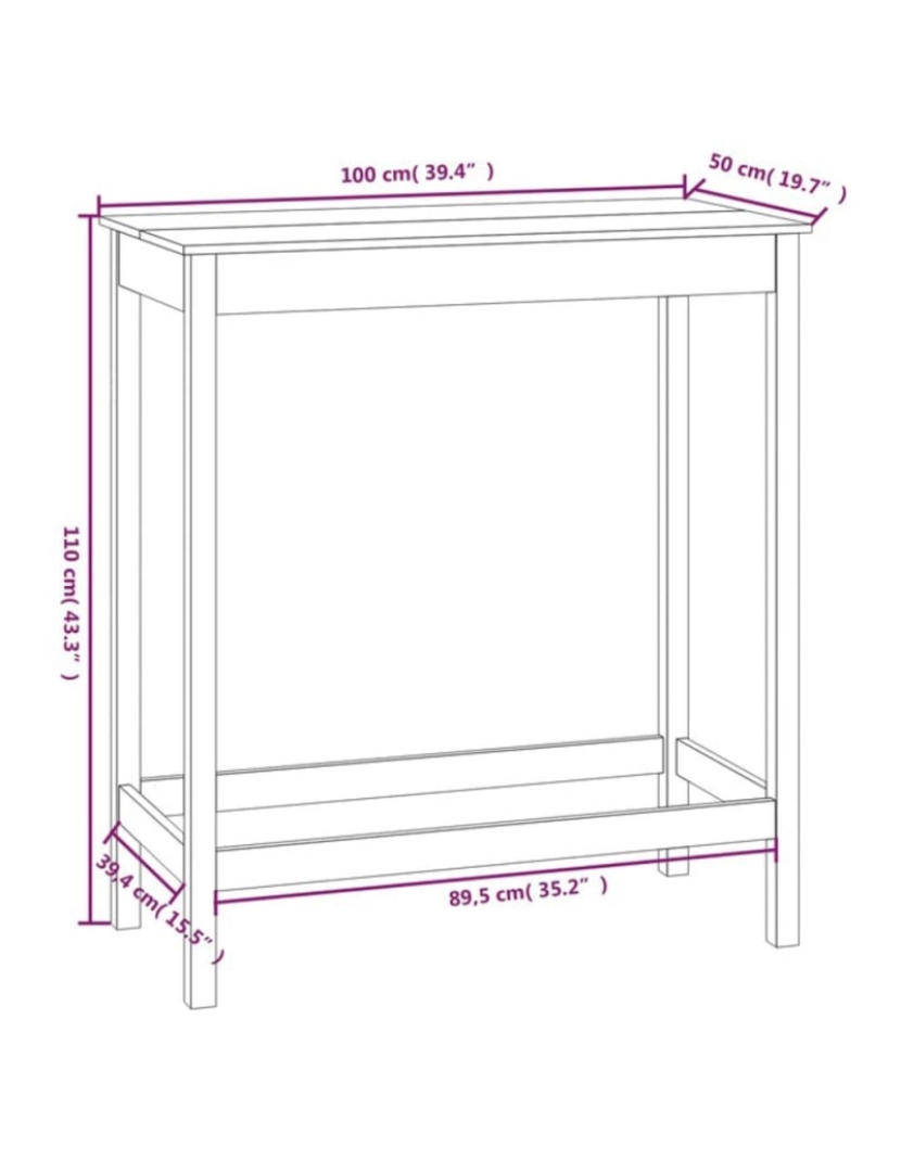 imagem de vidaXL Mesa de bar 100x50x110 cm madeira de pinho maciça branco9