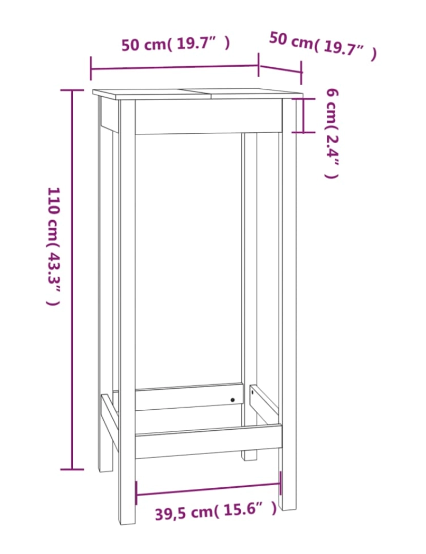 imagem de vidaXL Mesa de bar 50x50x110 cm madeira de pinho maciça branco9