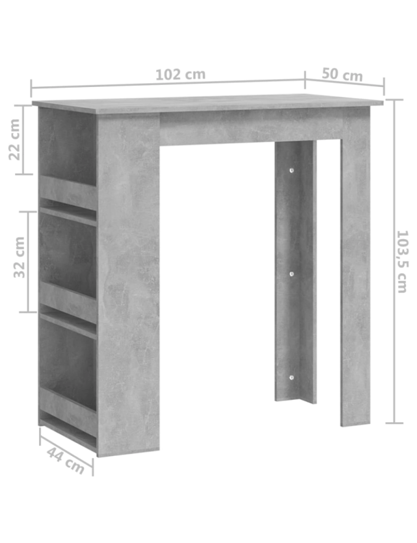 imagem de vidaXL Mesa de bar com prateleira 102x50x103,5 cm cinza cimento8