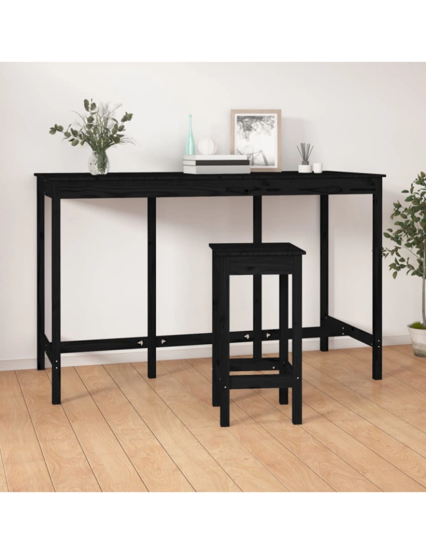 imagem de vidaXL Mesa de bar 180x80x110 cm pinho maciço preto6