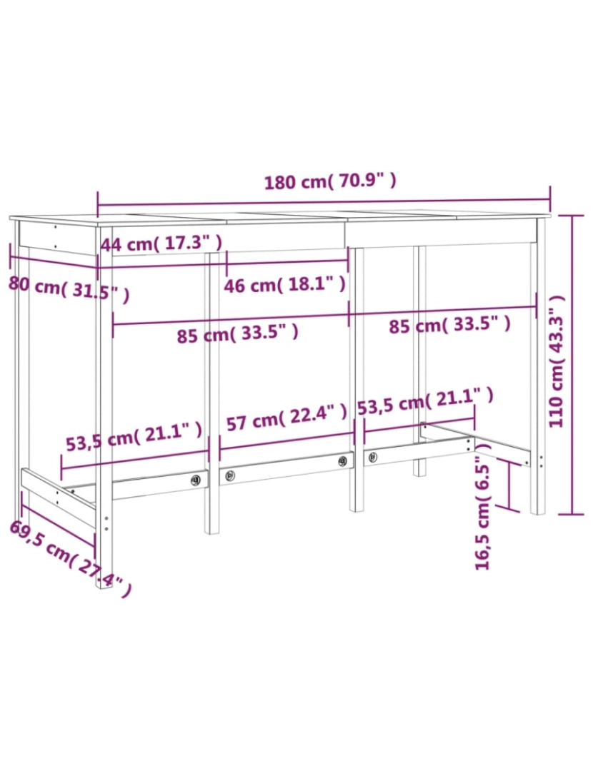 imagem de vidaXL Mesa de bar 180x80x110 cm pinho maciço preto9