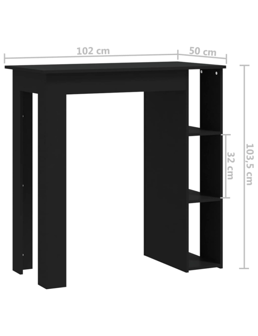 imagem de vidaXL Mesa de bar com prateleiras contraplacado 102x50x103,5 cm preto8