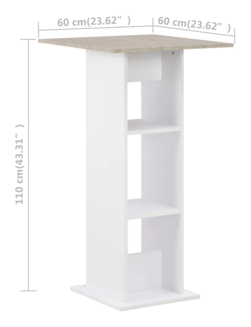 imagem de vidaXL Mesa de bar 60x60x110 cm branco e cinzento cimento7