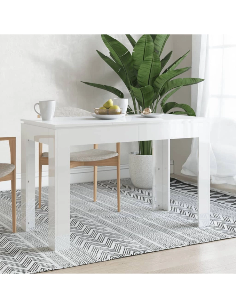 imagem de vidaXL Mesa de jantar 120x60x76 cm contraplacado branco brilhante2