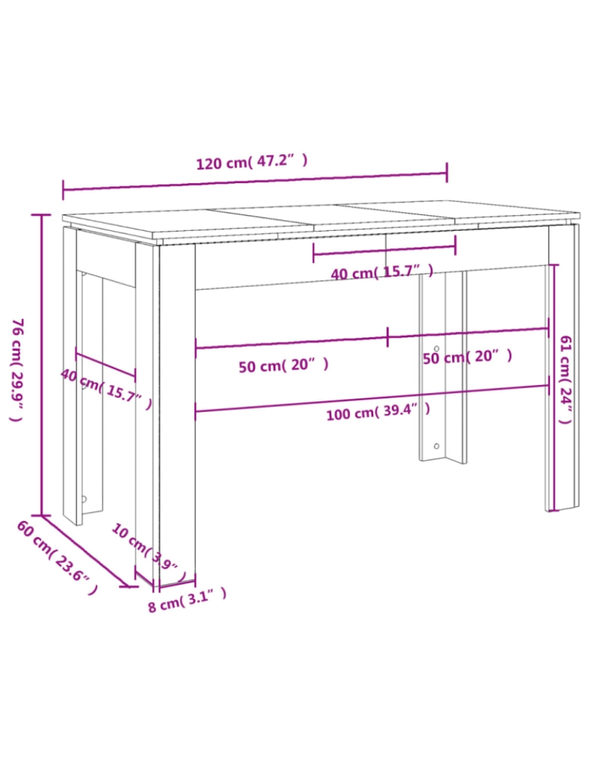 imagem de vidaXL Mesa de jantar 120x60x76 cm contraplacado branco brilhante8